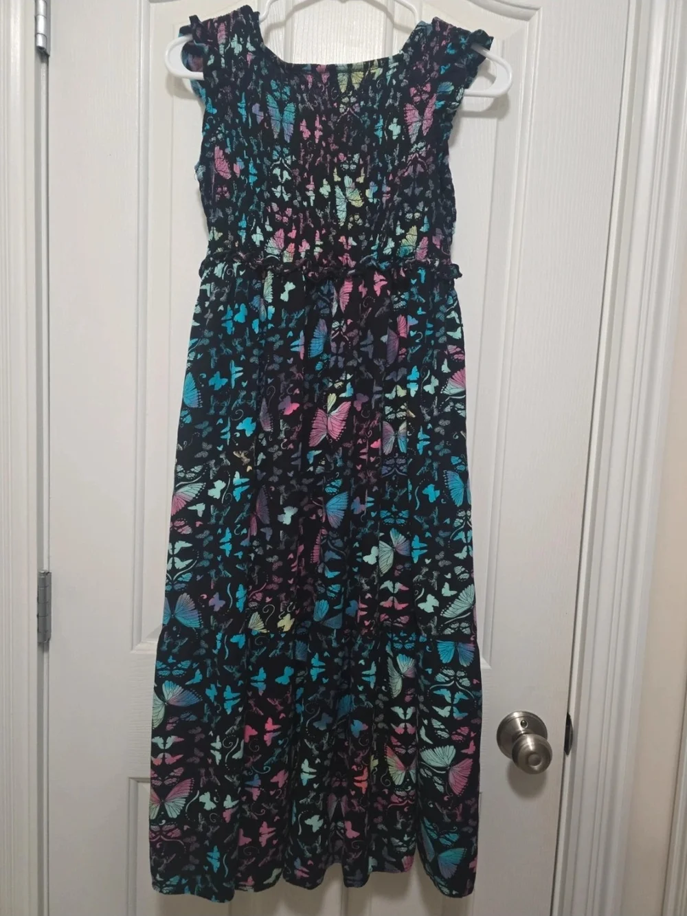 Justice Black Maxi Dress with Multicolor Butterfly Print